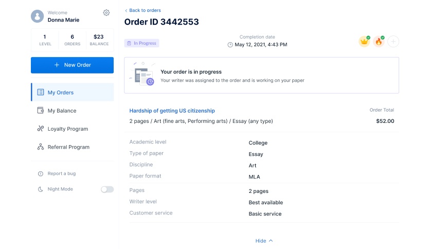 monitor the order progress